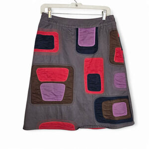 Boden Women's Gray Geometric Applique Patchwork Retro Artsy Cotton Skirt Size 6
